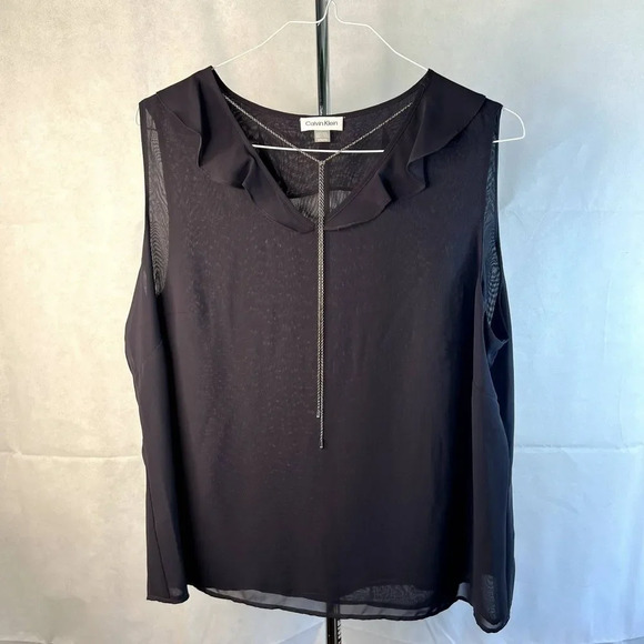 Calvin Klein Sleeveless Vneck Chain Necklace Sheer Tank Blouse Size 1X - Picture 10 of 10